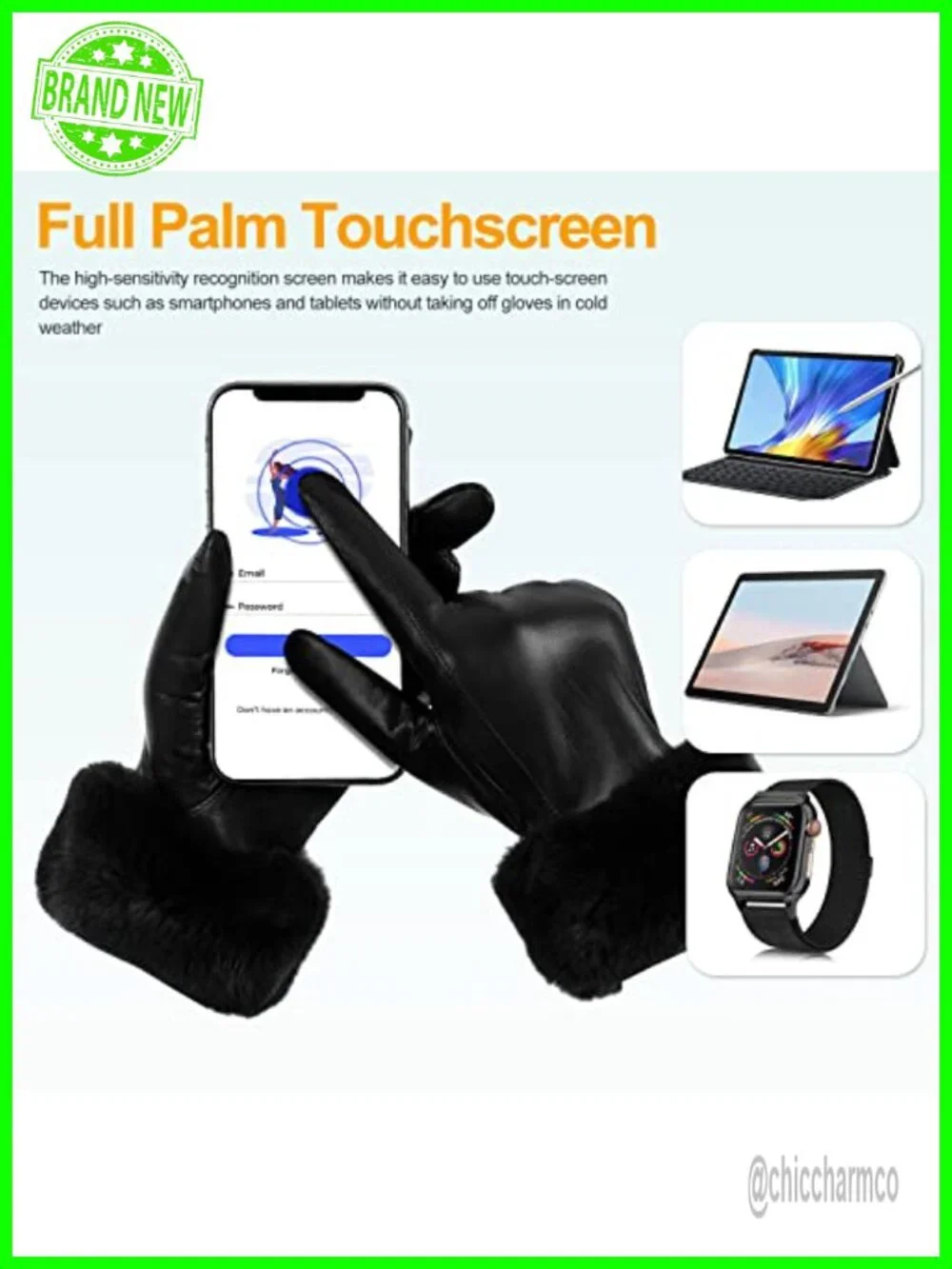 Women's Leather Gloves with Rabbit Fur Cuff Touchscreen Warm Winter Driving